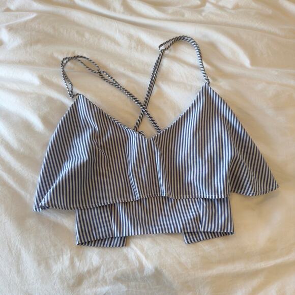Anthropologie Tops - Toit Volant Striped Blue Crop Tank Top Size XS